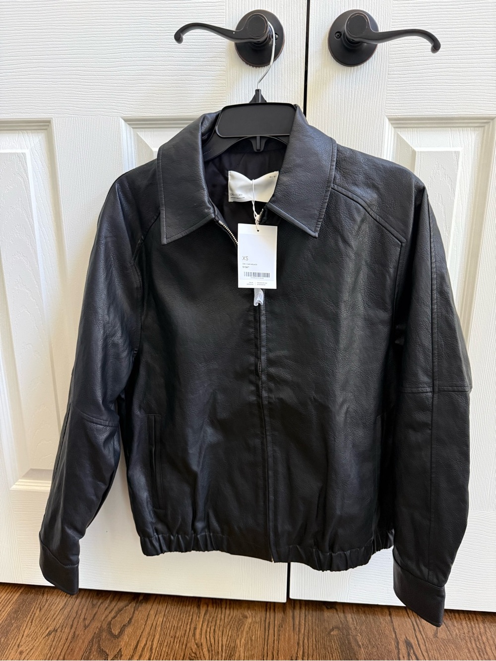 OAK + FORT Oversized Black Leather Zip Jacket